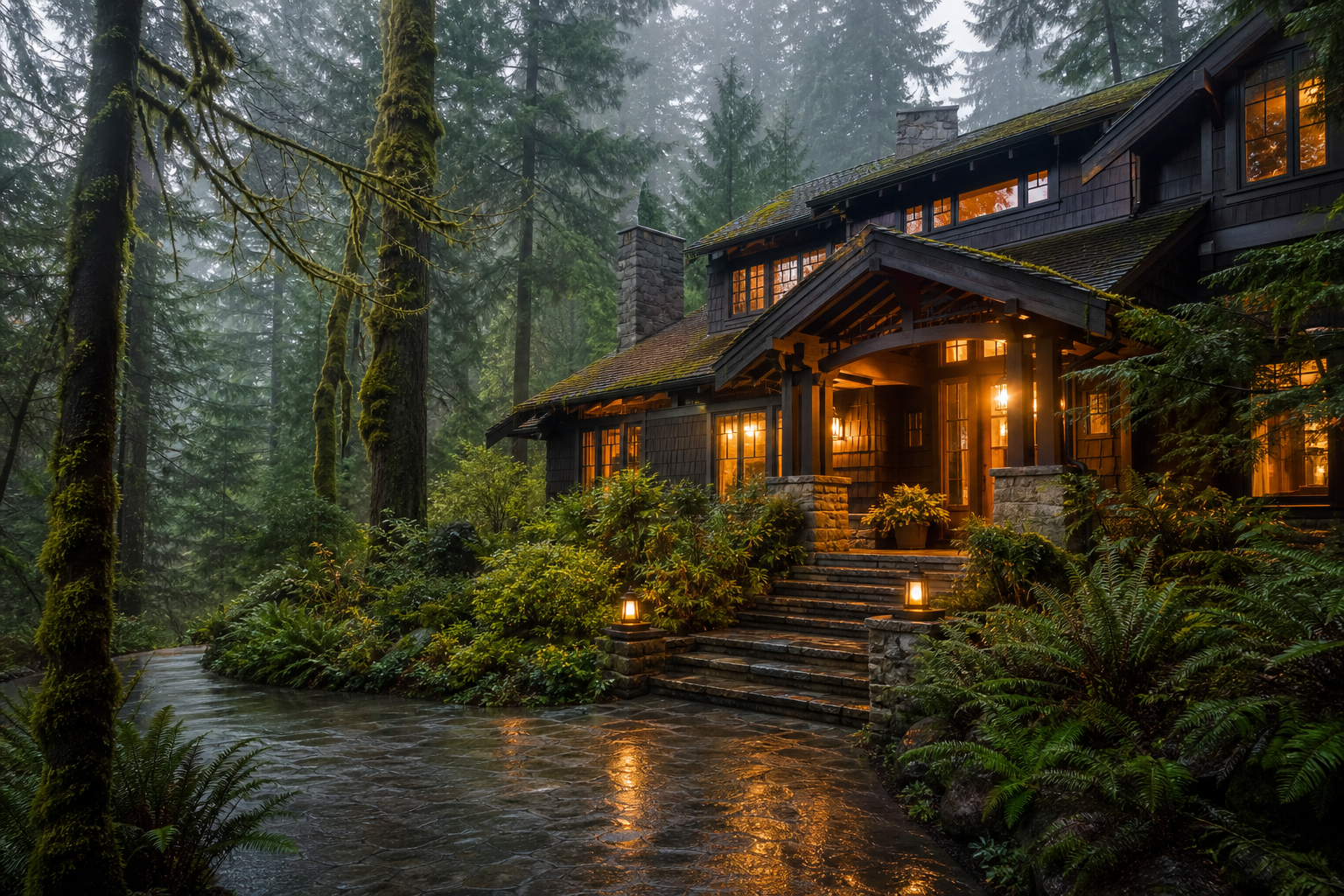 Pacific Northwest old-growth forest with moss-covered trees